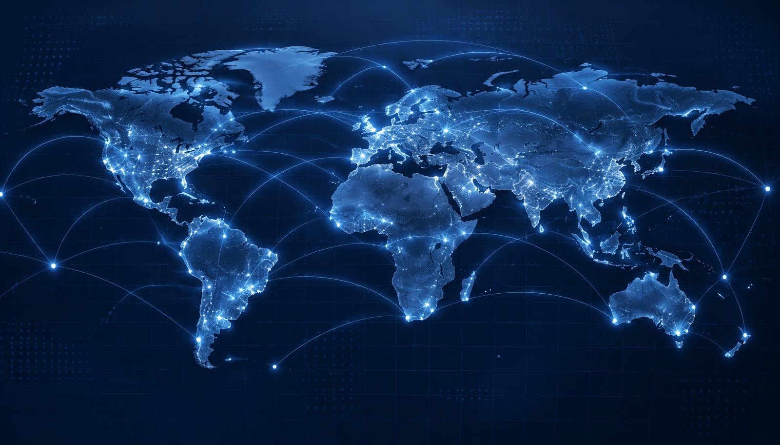 Connected world map representing global technology delivery